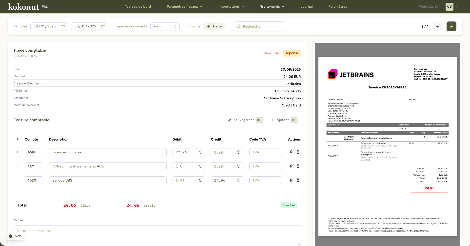 Interface Kokonut Dashboard