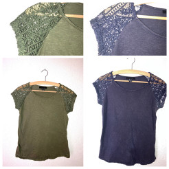 Set of lace/khaki navy blue t-shirts size 34