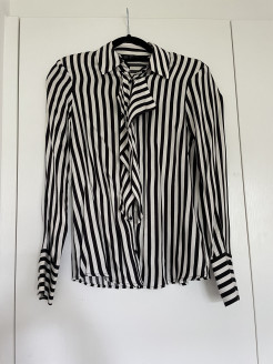 Black and white striped shirt with 2 front ruffles