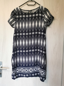 Lightweight patterned dress, navy blue and white