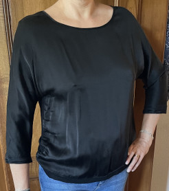 Black long-sleeved silk satin and jersey shirt