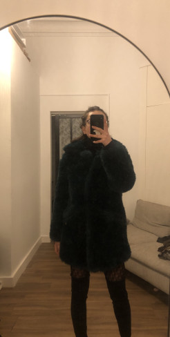 Emerald green faux fur coat Mango