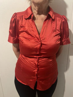 Shiny red short-sleeved blouse
