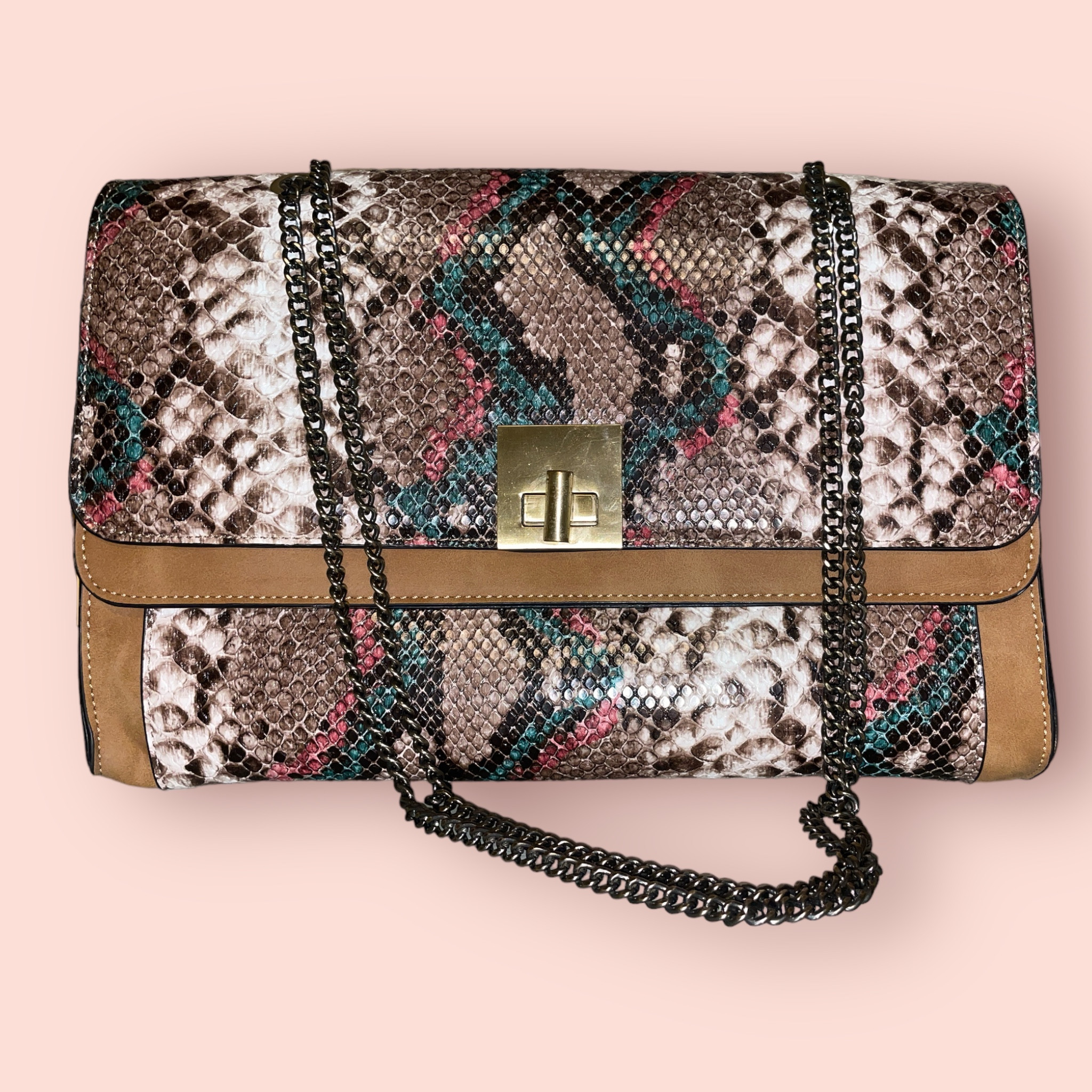 Imitation snakeskin shoulder bag