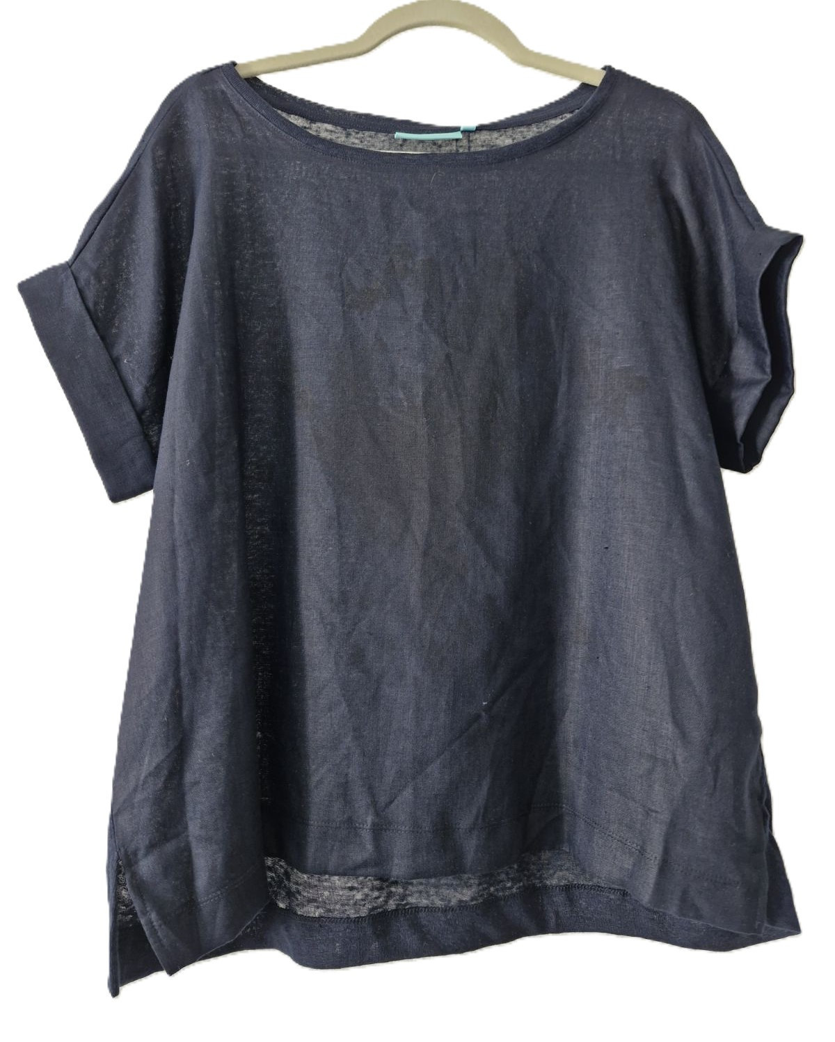 Brand New Blue illusion womens french linen t shirt (M)