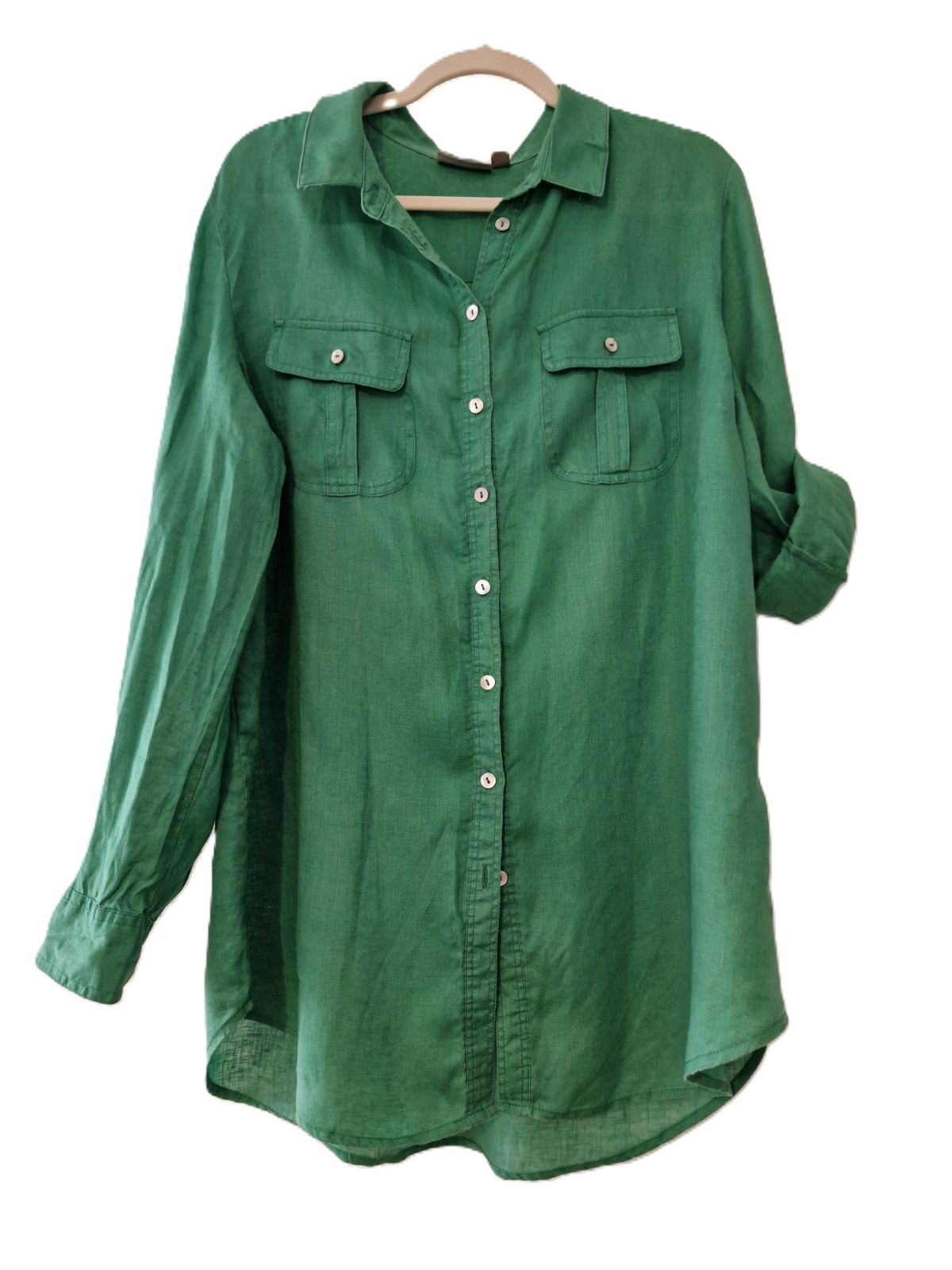 Nouvelle chemise à manches longues 100% lin vert kelly (CH 46/ US 12)