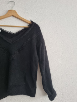 Black V-neck wool jumper