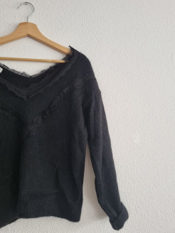 Pullover Typ "Wolle" schwarz V-Ausschnitt