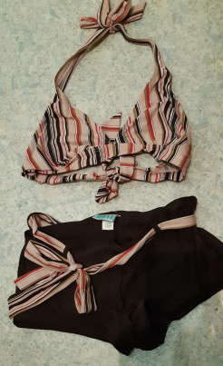 Zweiteiliger Badeanzug schokoladenbraun/rosa