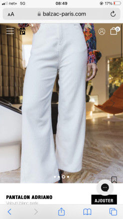 Balzac pearl white velvet trousers NEW S.40