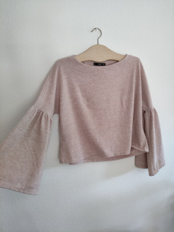 Pale pink boat neck jumper with large sleeves