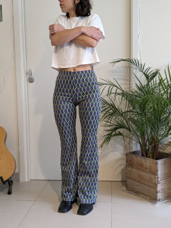 80s-style flared trousers.