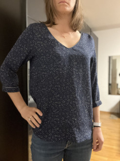 Navy blue V-neck blouse