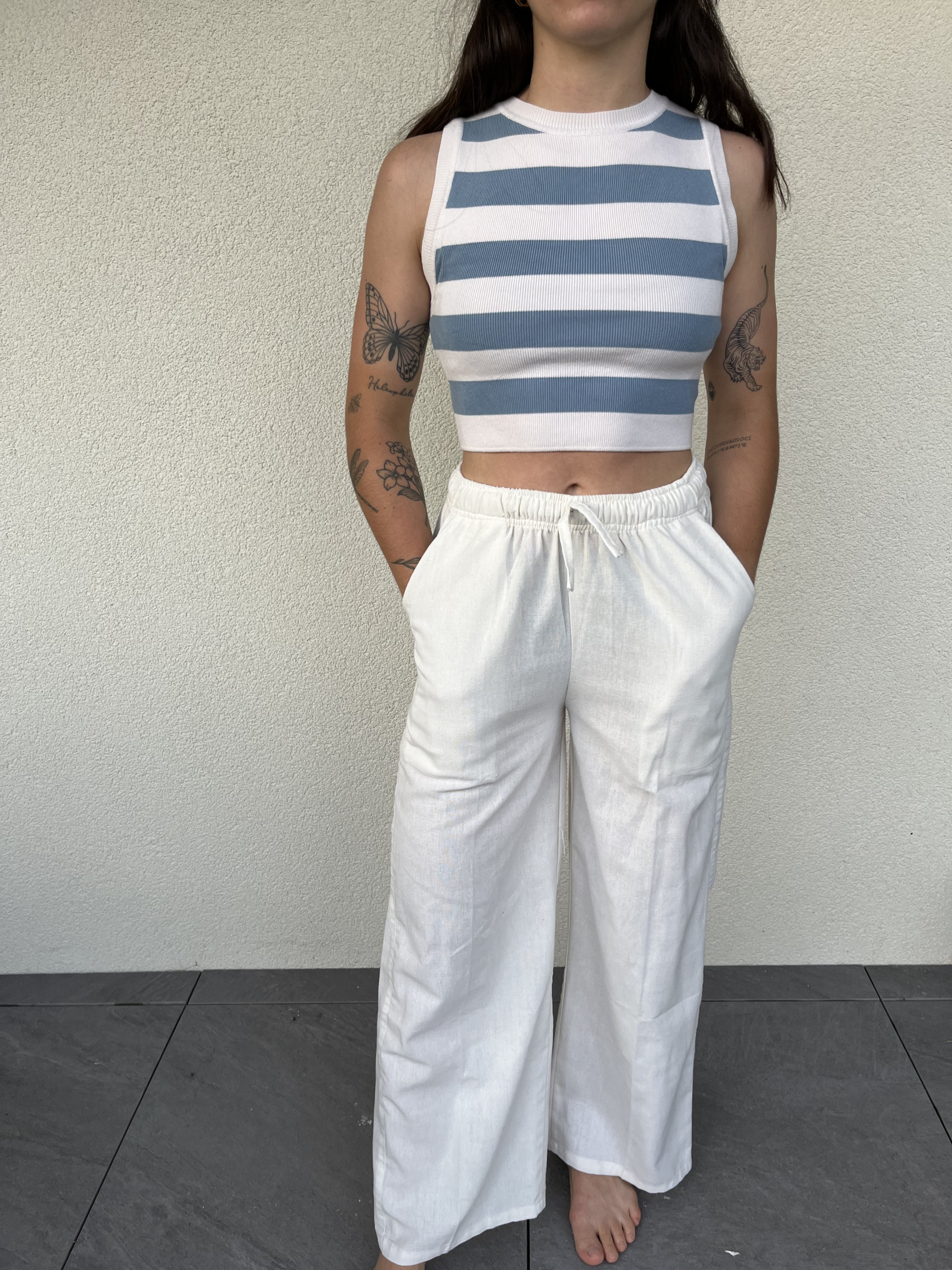 Off-white linen trousers