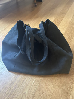 Large black leather handbag