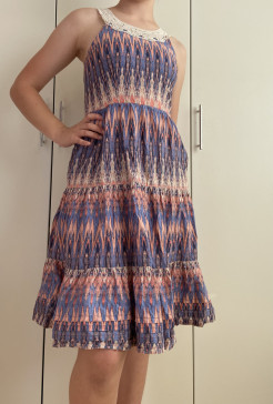Pink and blue mid-length dress