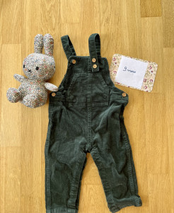 Green velvet overalls - t.9 months