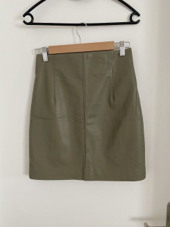 Khaki faux leather skirt