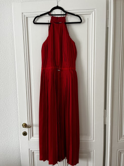 Tibi pleated red dress with tie string detail around waist