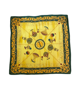 Green and yellow silk square with hot air balloon print
