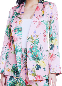 L'AGENCE Everly - Blazer en soie tropicale rose avec châle enveloppant (M)