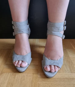 Grey heeled sandals