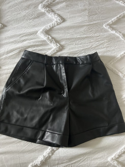 Black imitation leather shorts