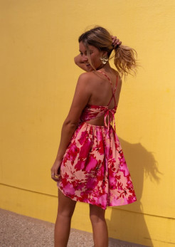 Pink floral dress, halter