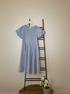 Gingham fabric midi-length dress