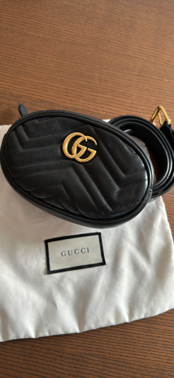 Gucci Marmont Quilted Belt Bag in Black/Gold