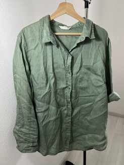 Long loose green linen shirt