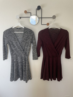 2 Grey and burgundy dresses