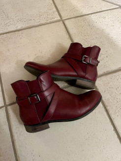red leatherette boots