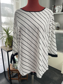 Pretty white blouse with black stripes, 3/4 sleeves