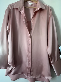 H&M pink satin shirt