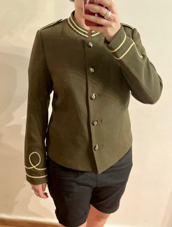 Khaki military jacket with round neck