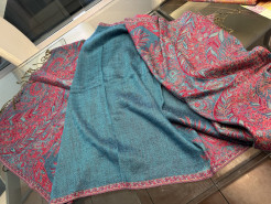 Large rectangular shawl, turquoise and pink