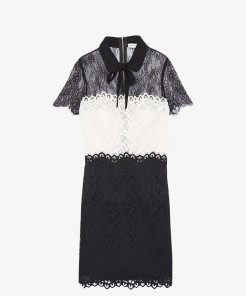 Robe Sandro blanche et noire en dentelle 