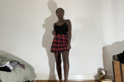 Black and red checked skirt