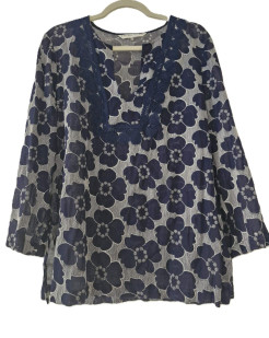 Trina Turk Navy & White 100% cotton Floral tunic (XL)