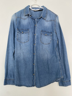 Belted denim shirt