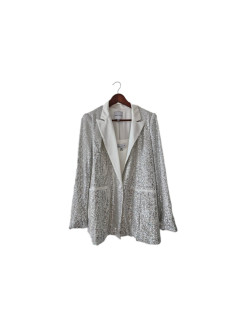 Fabulous White Relaxed Tuxedo Sequin Blazer (L)