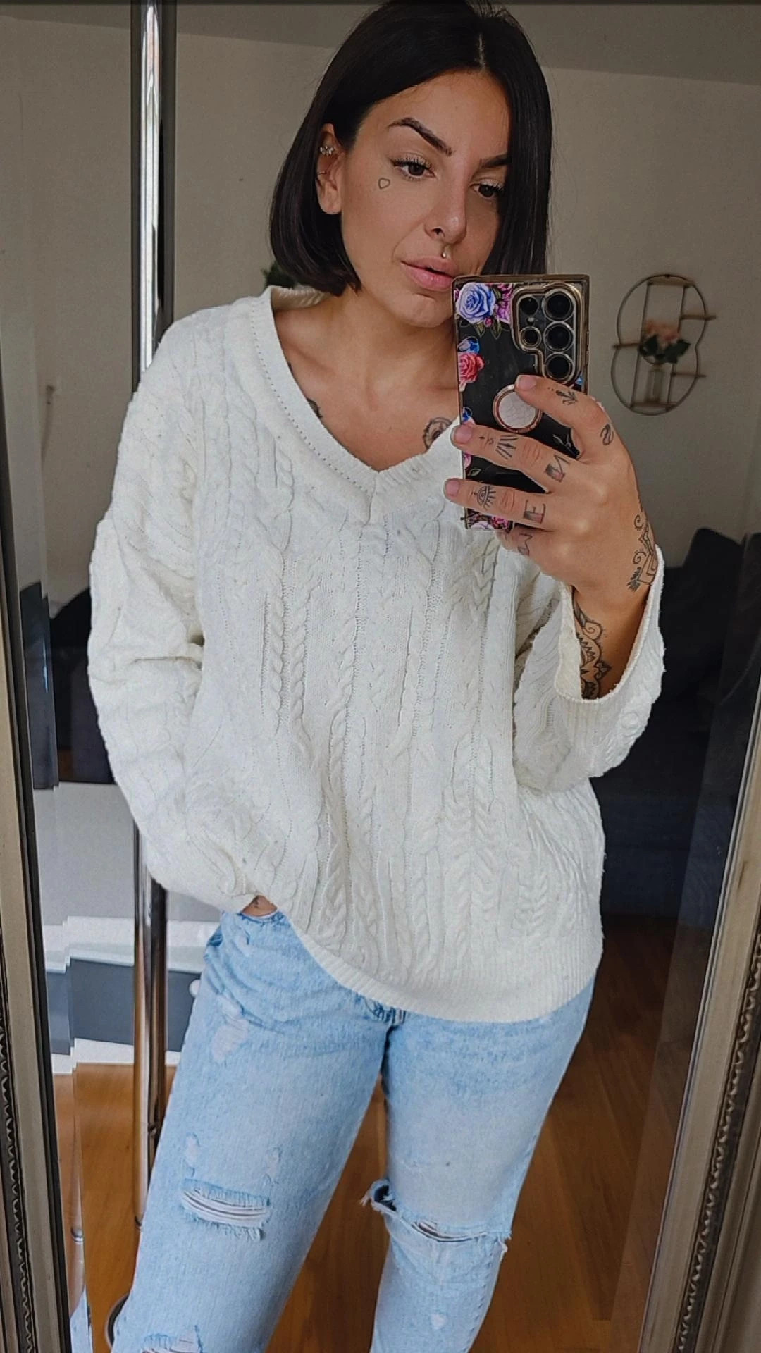 Braided V-neck jumper