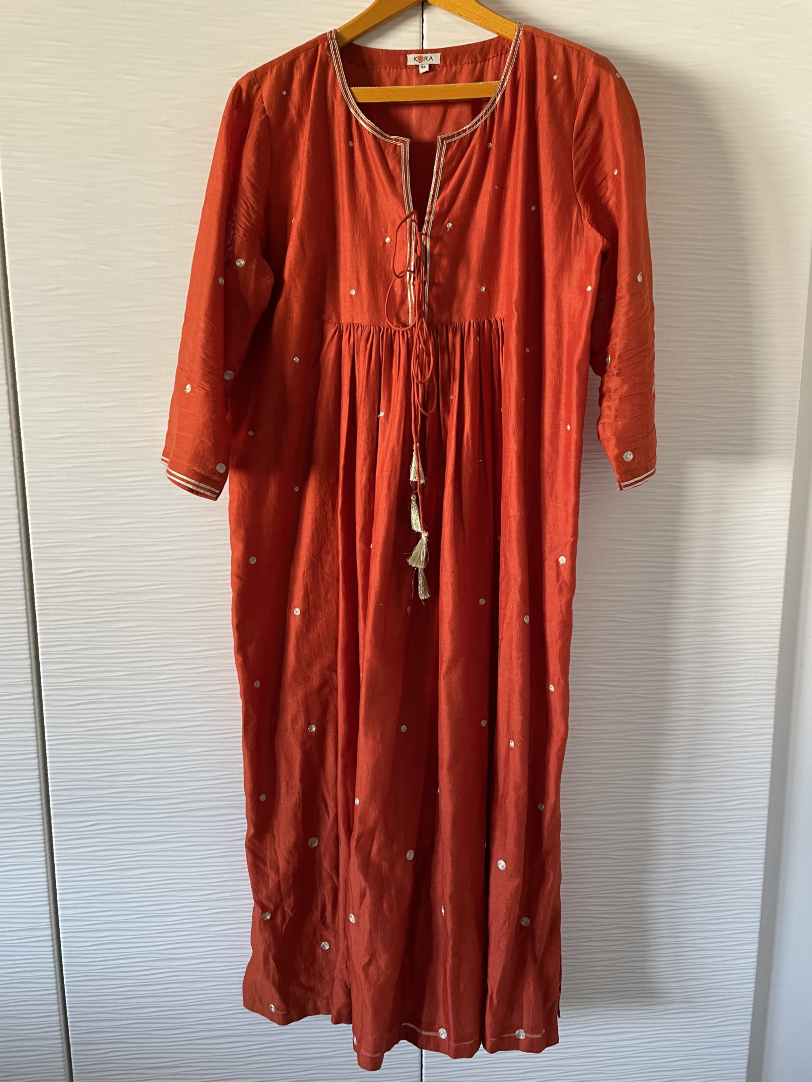 Indian style orange cotton voile dress