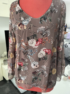 Lightweight long-sleeved blouse, brown-multicoloured