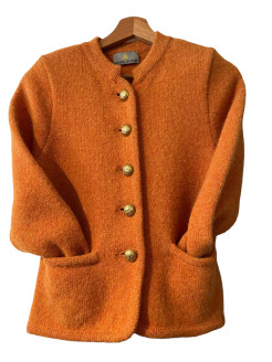 Dicke orangefarbene Strickjacke aus Wolle