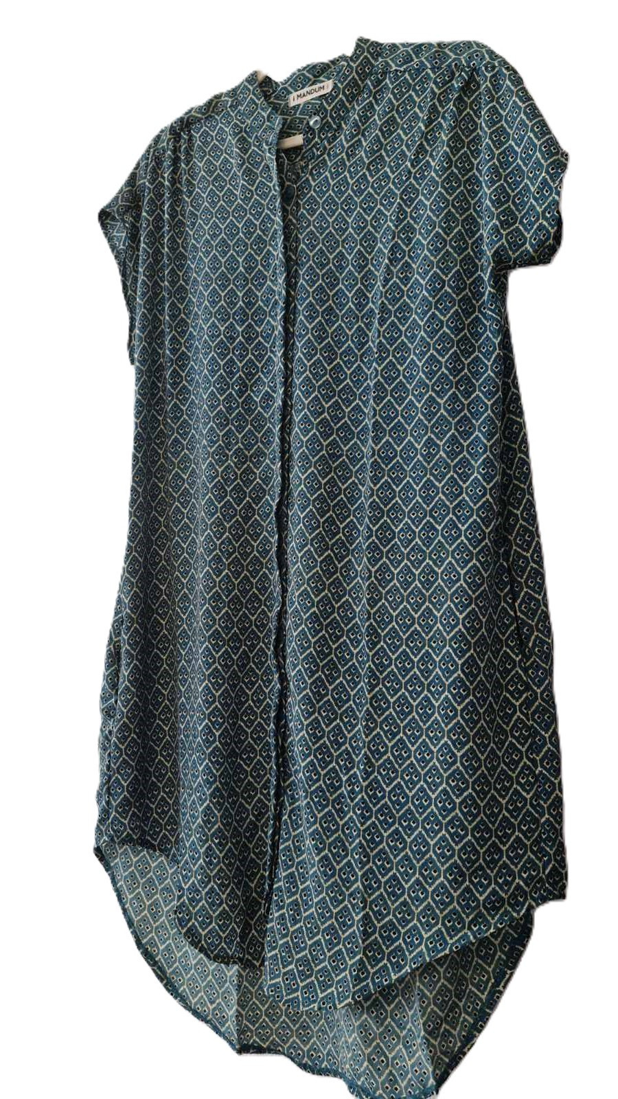 New Mandum Silk Mix Shirtdress Blue Turquoise print (US 12/FR 44)