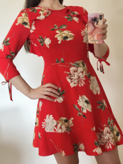 Red floral print dress