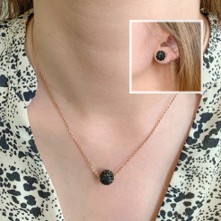 Collier et boucles d'oreilles noir et or rose