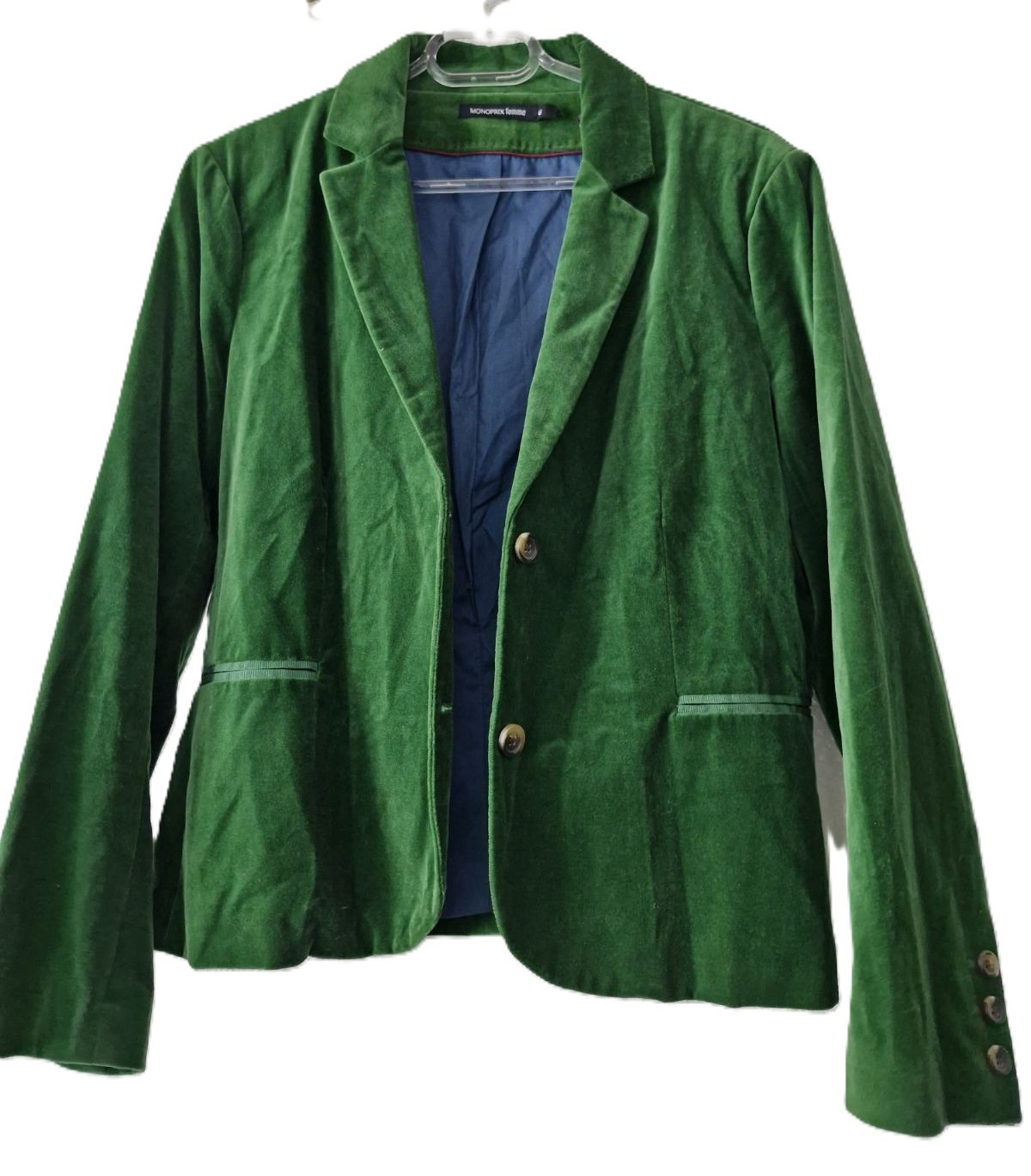 Monoprix Femme Blazer vert en velours 100% coton (FR46)